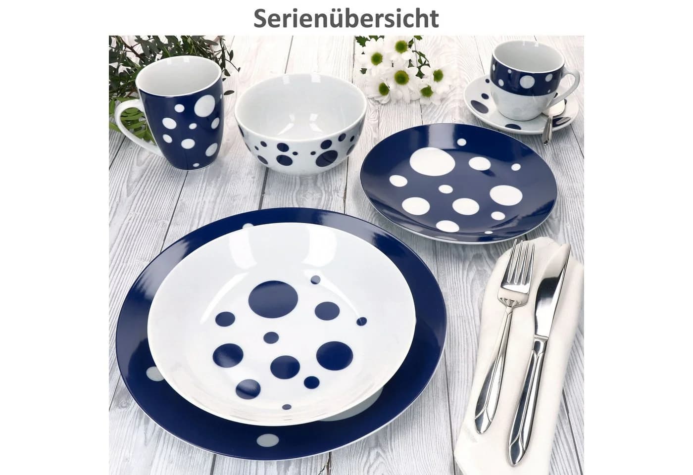 MamboCat Kaffeeservice 18tlg Pula blau Porzellan 6 Pers. Tassen Teller Punkte - Bild 5