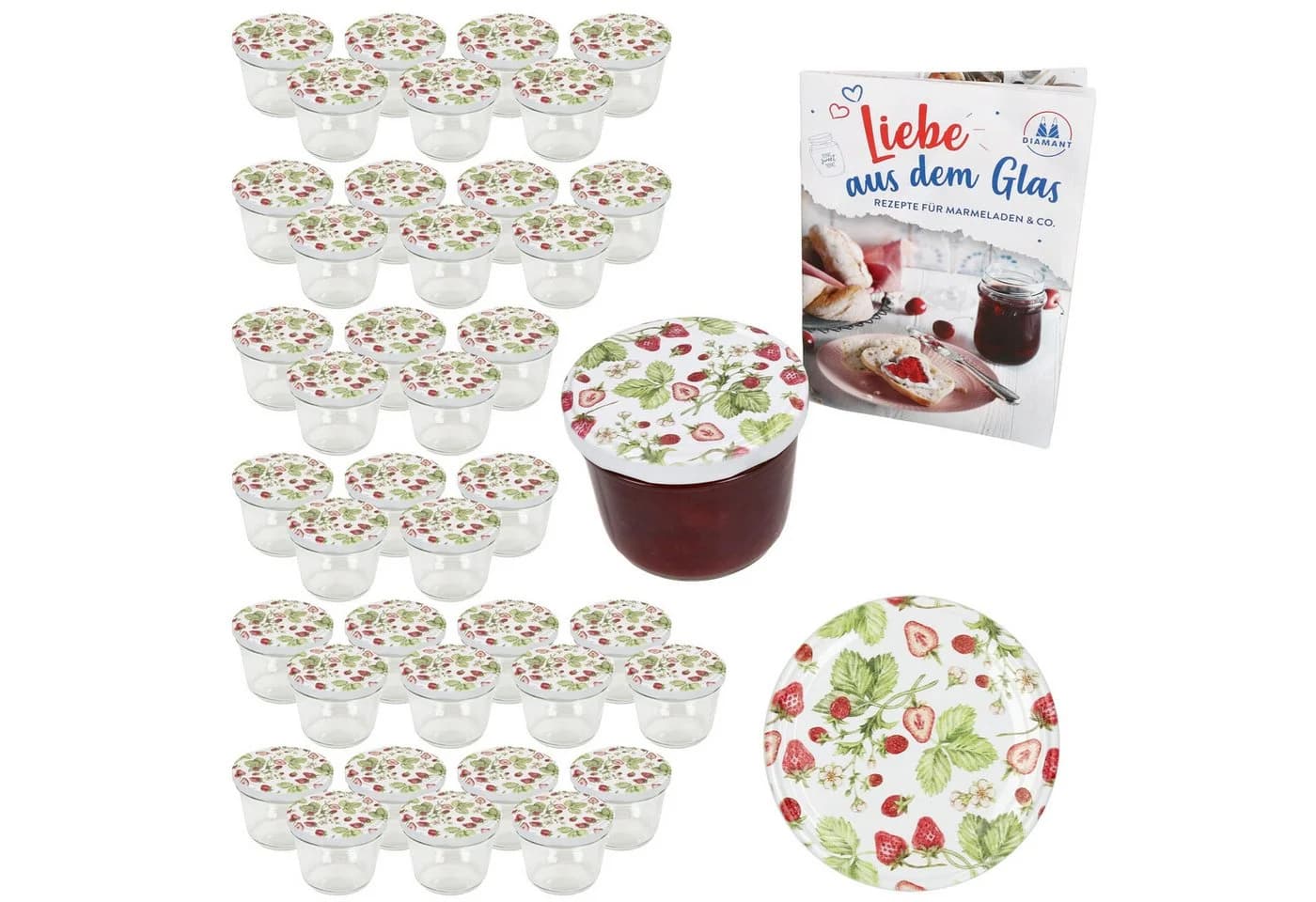 MamboCat Einmachglas 40er Set Sturzgläser 230ml mit Wald-Erdbeere Deckel - Bild 2