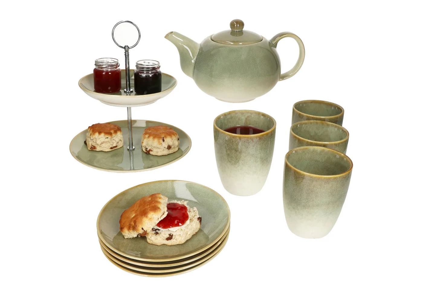 MamboCat Teeset 10-tlg. Scones Grün mit Etagere & Teekanne