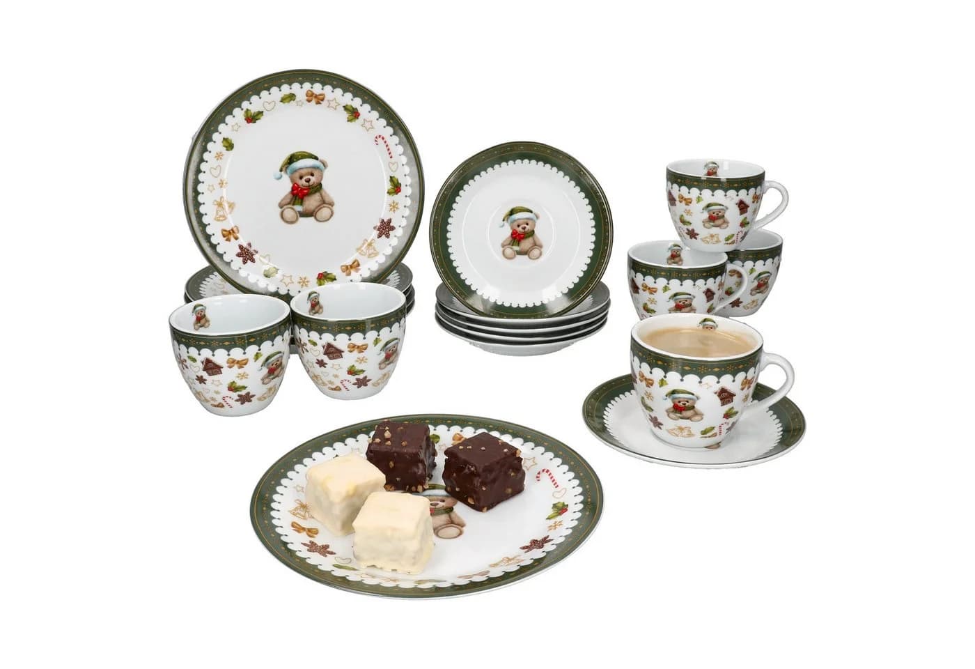 MamboCat Kaffeeservice FRIEND 18-tlg. Porzellan Weihnachtsmotiv Teddybär