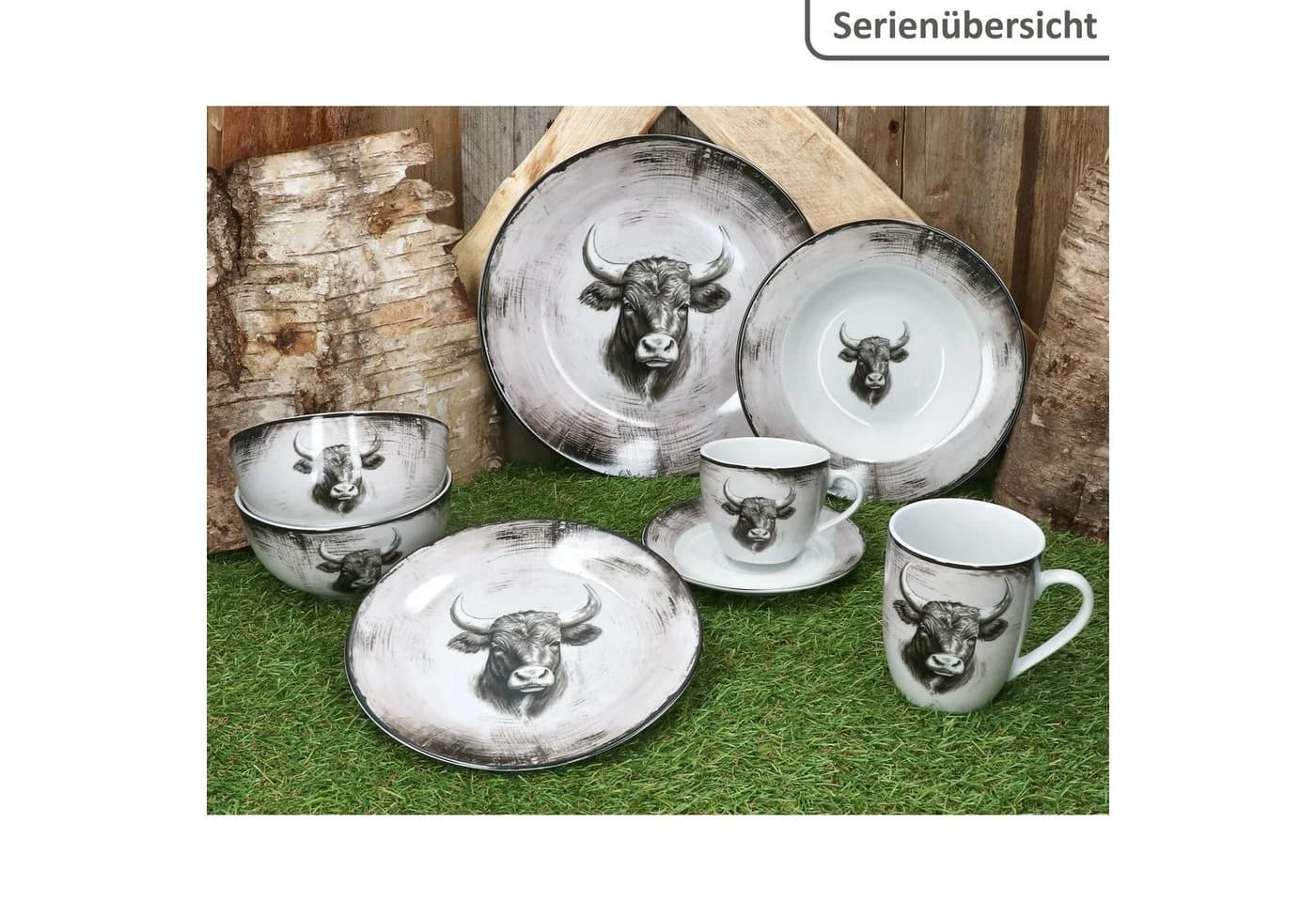 MamboCat Toro Tafelservice 12tlg. Rosa Porzellan mit Rinderkopf-Motiv - Bild 5