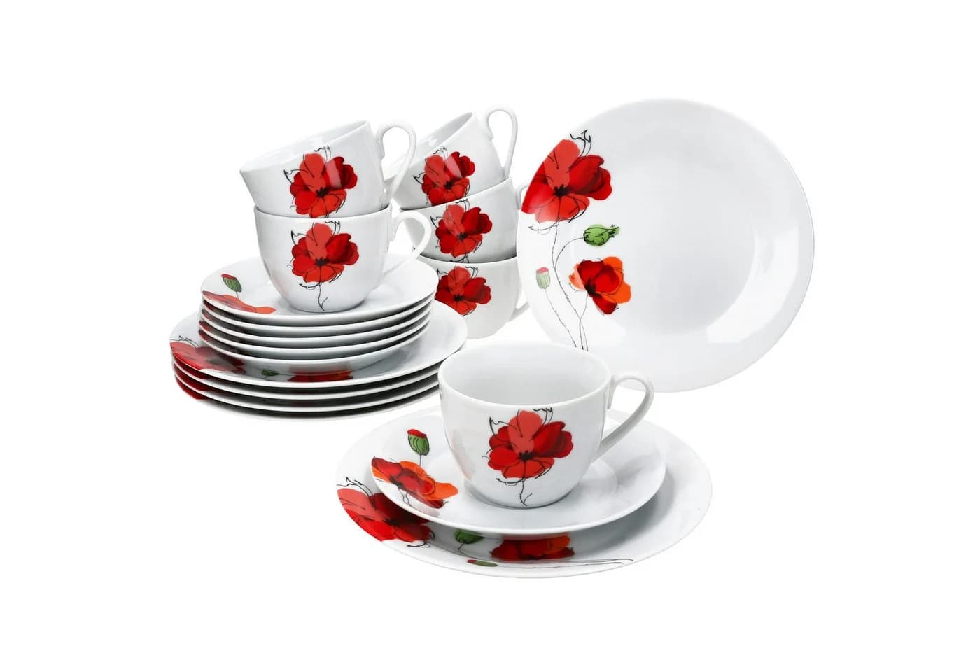 MamboCat Kaffeeservice MONA 18tlg. Mohnblüten Porzellan