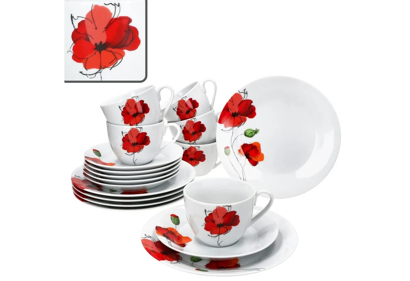 MamboCat Kaffeeservice MONA 18tlg. Mohnblüten Porzellan - Bild 2