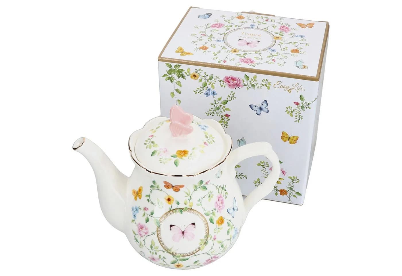 MamboCat Teekanne Dancing Butterflies Porzellan Goldrand
