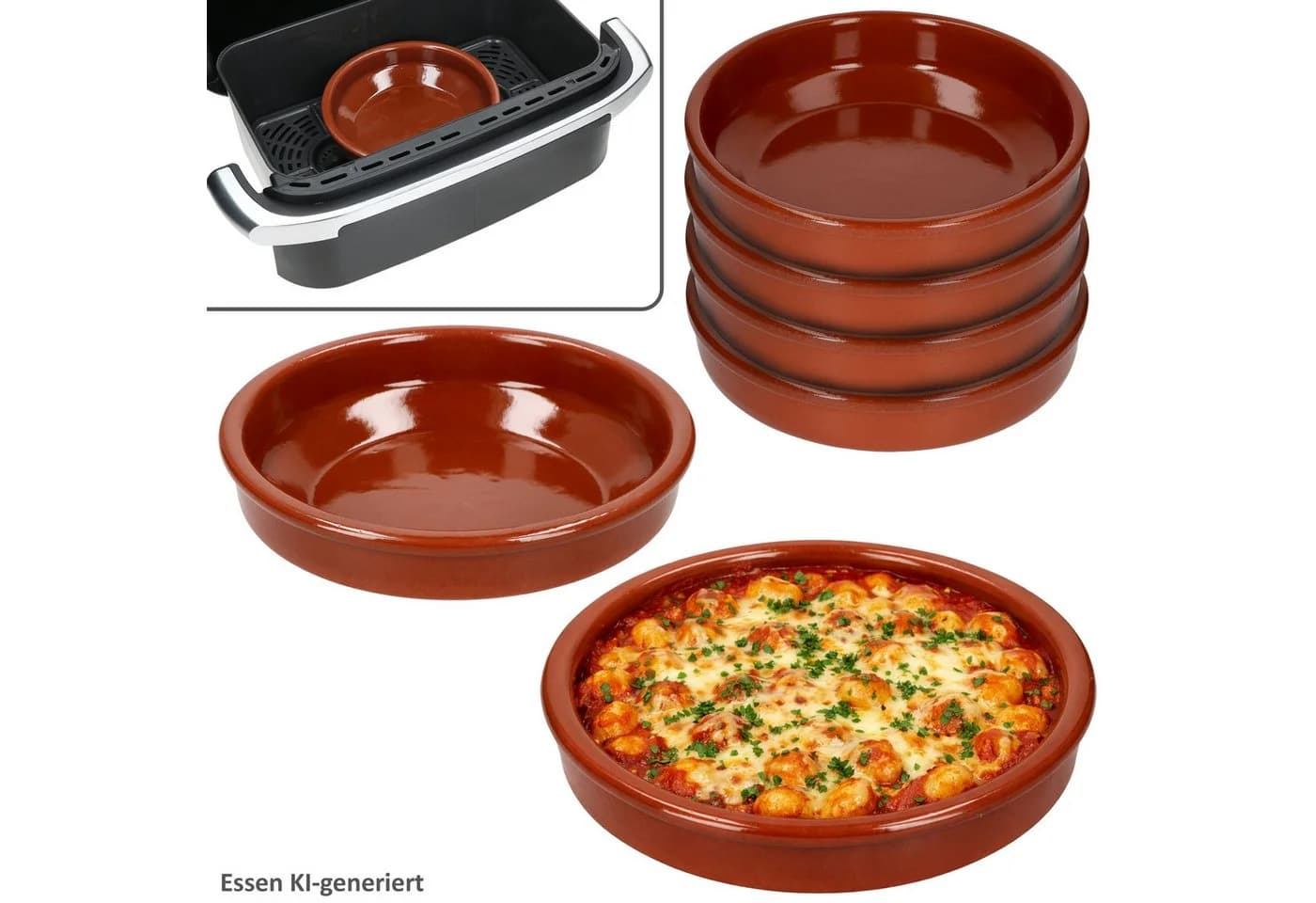 MamboCat 6er Set Airfryer Tonschalen rund Ø20cm Terrakotta - Bild 2