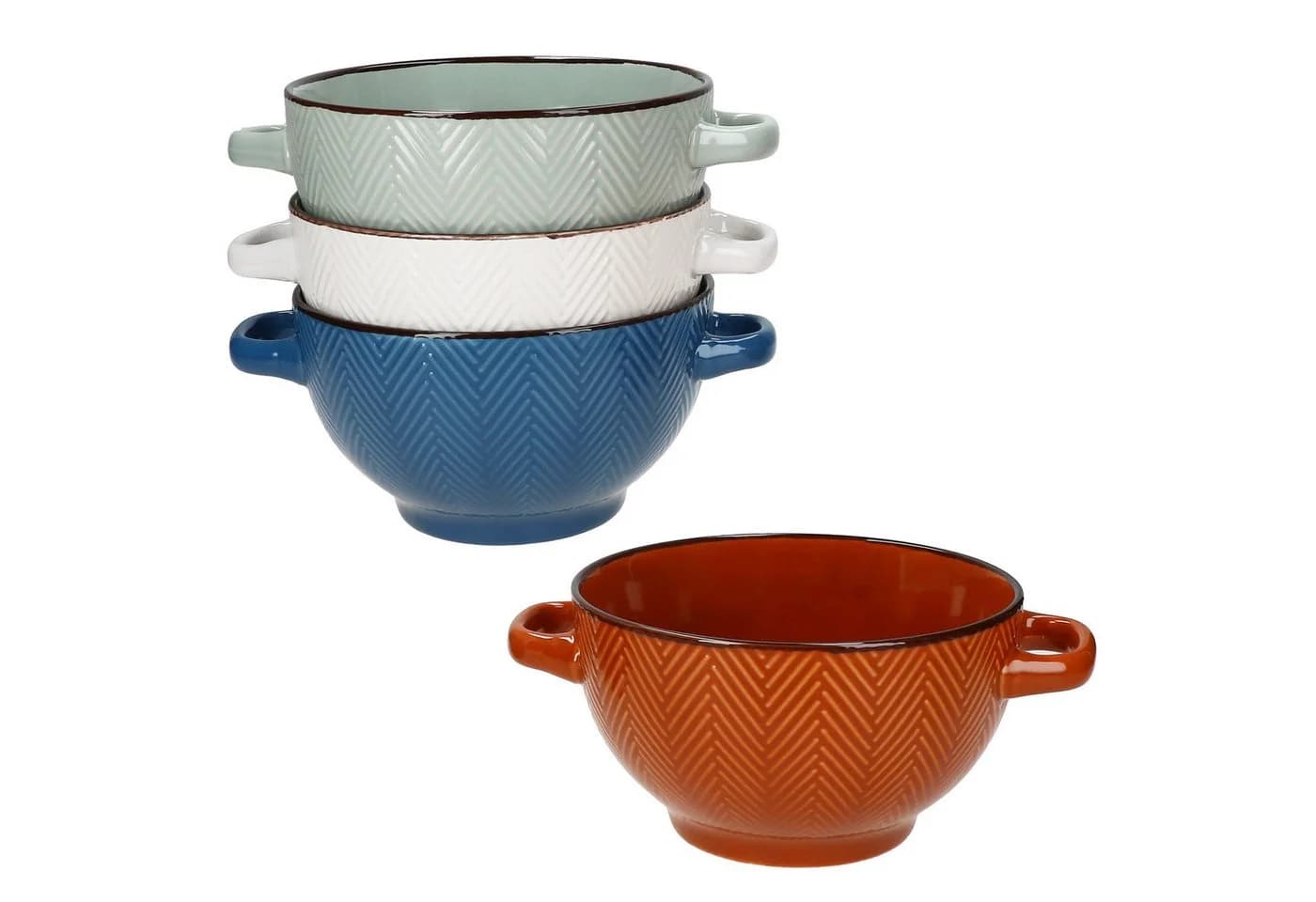 MamboCat Suppentassen 4x Chevron Keramik Bunt mit Henkel