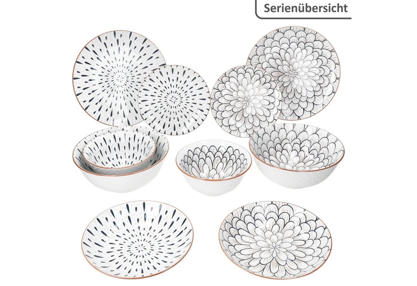 MamboCat Speiseteller Yama 6x Ø27cm Steingut Blau Weiß Floral Tropfen - Bild 5