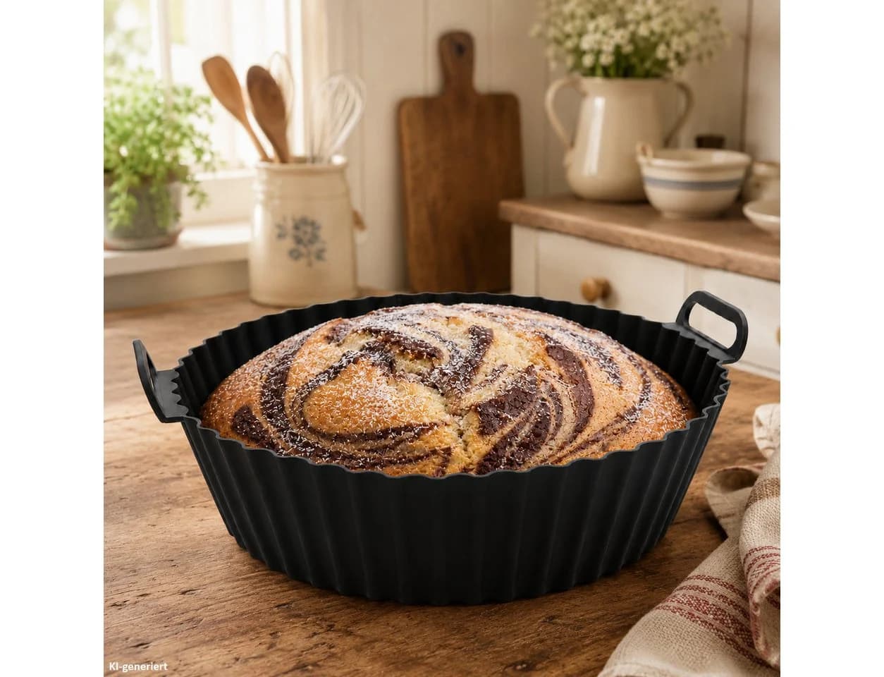 MamboCat Silikon Auflaufform rund Ø20cm mit Henkeln grau