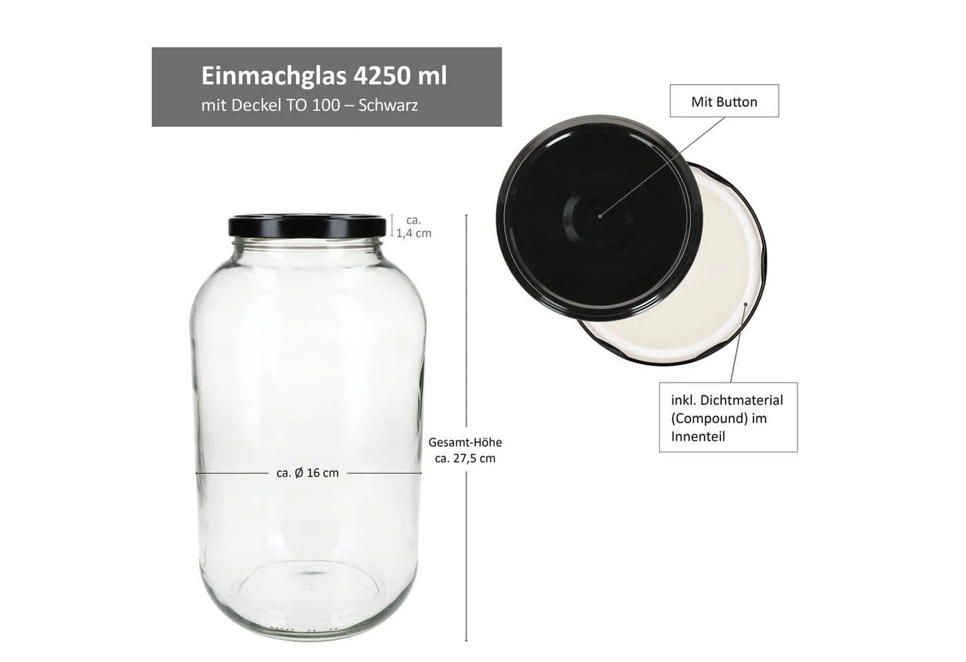 MamboCat Einmachglas 2er Set 4,25L mit schwarzen TO100 Deckeln - Bild 3