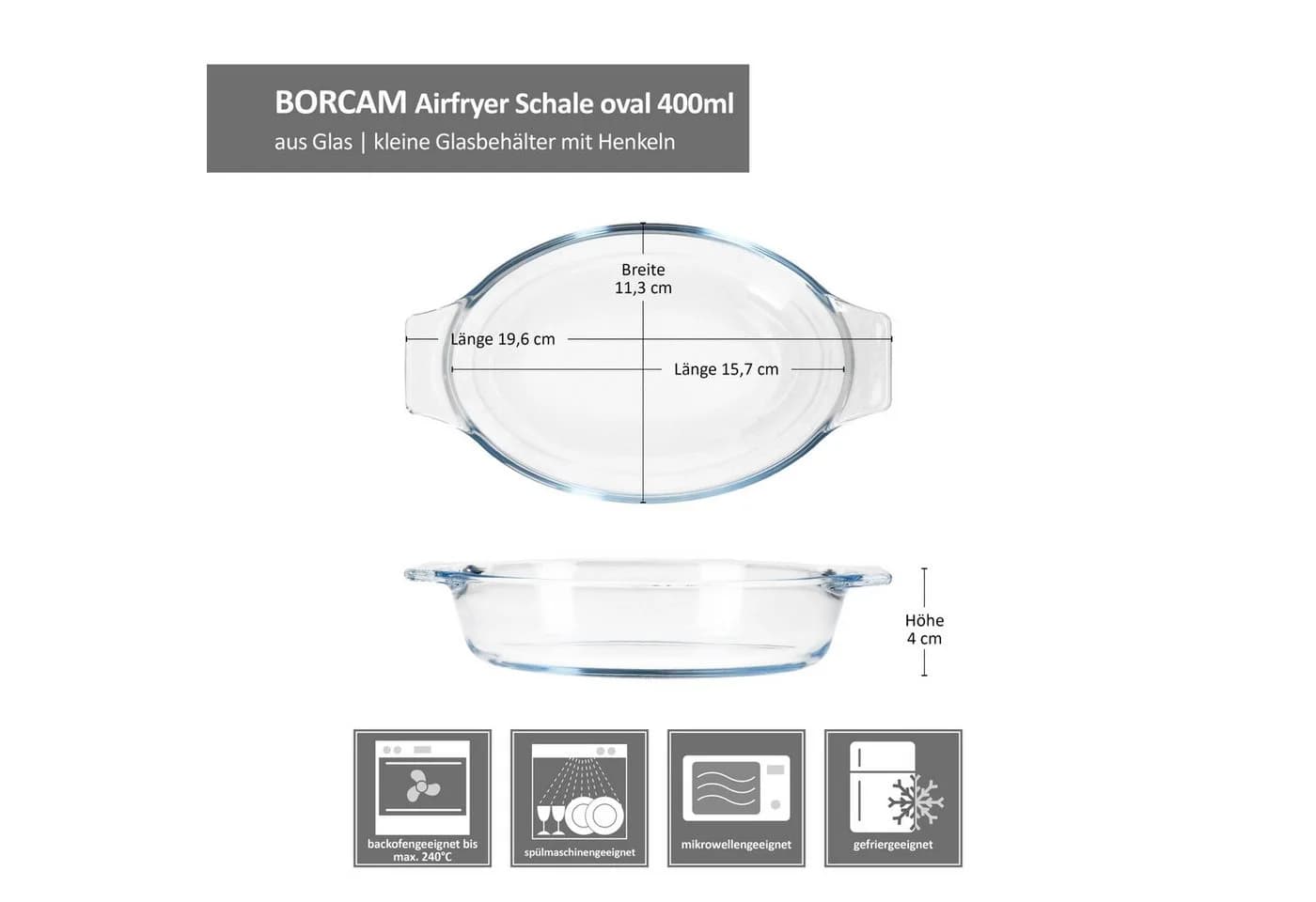 MamboCat 6x ovale Borcam Airfryer Schalen Glas 400ml - Bild 4