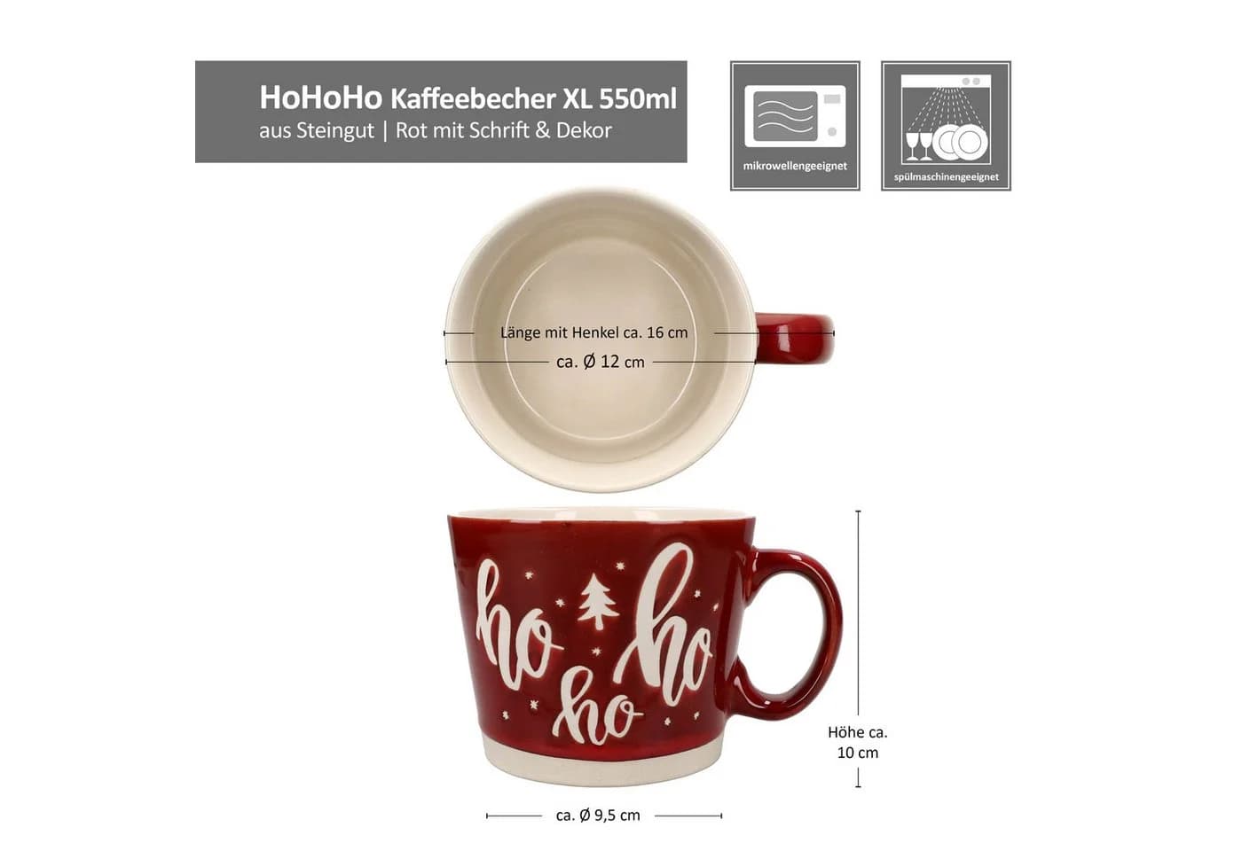 MamboCat Kaffeebecher XL Rot Steingut Weihnachtsmotiv - Bild 3