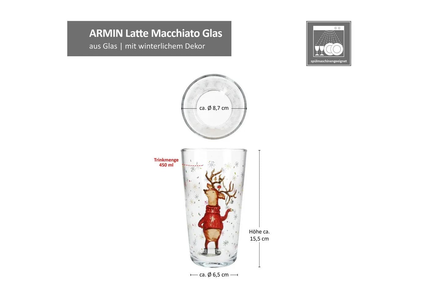 MamboCat Latte Macchiato Glas 6er Set Armin Rentiermotiv Weihnachten - Bild 3