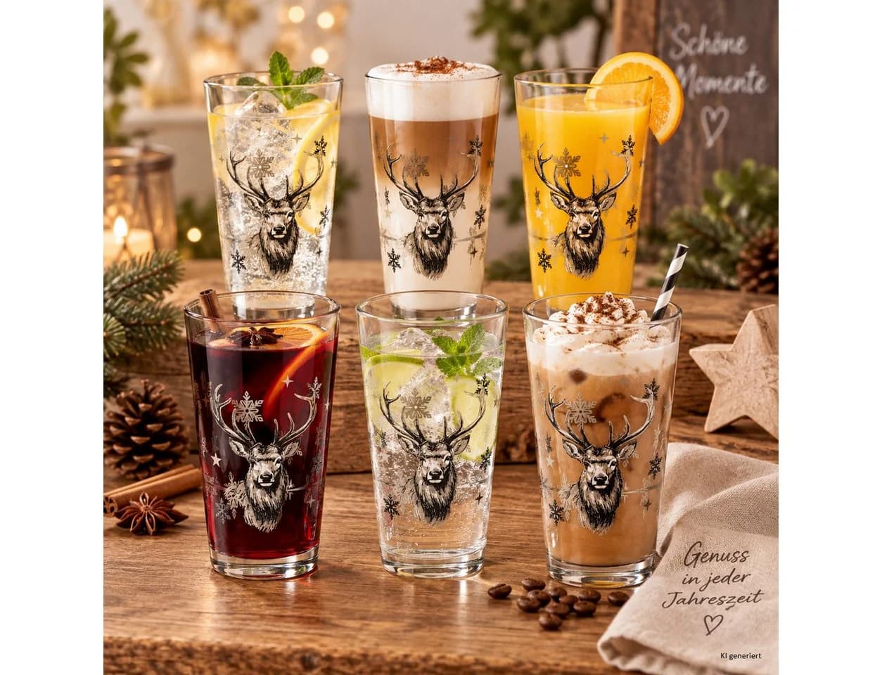 MamboCat Latte-Macchiato-Glas 6er Set Winter Alois Grau/Beige