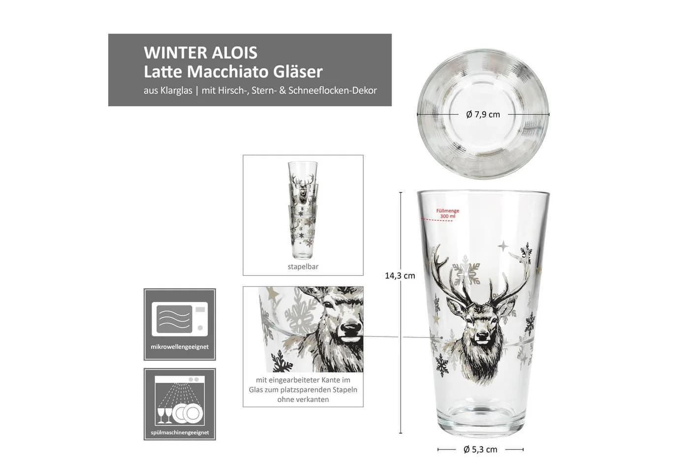 MamboCat Latte-Macchiato-Glas 6er Set Winter Alois Grau/Beige - Bild 3