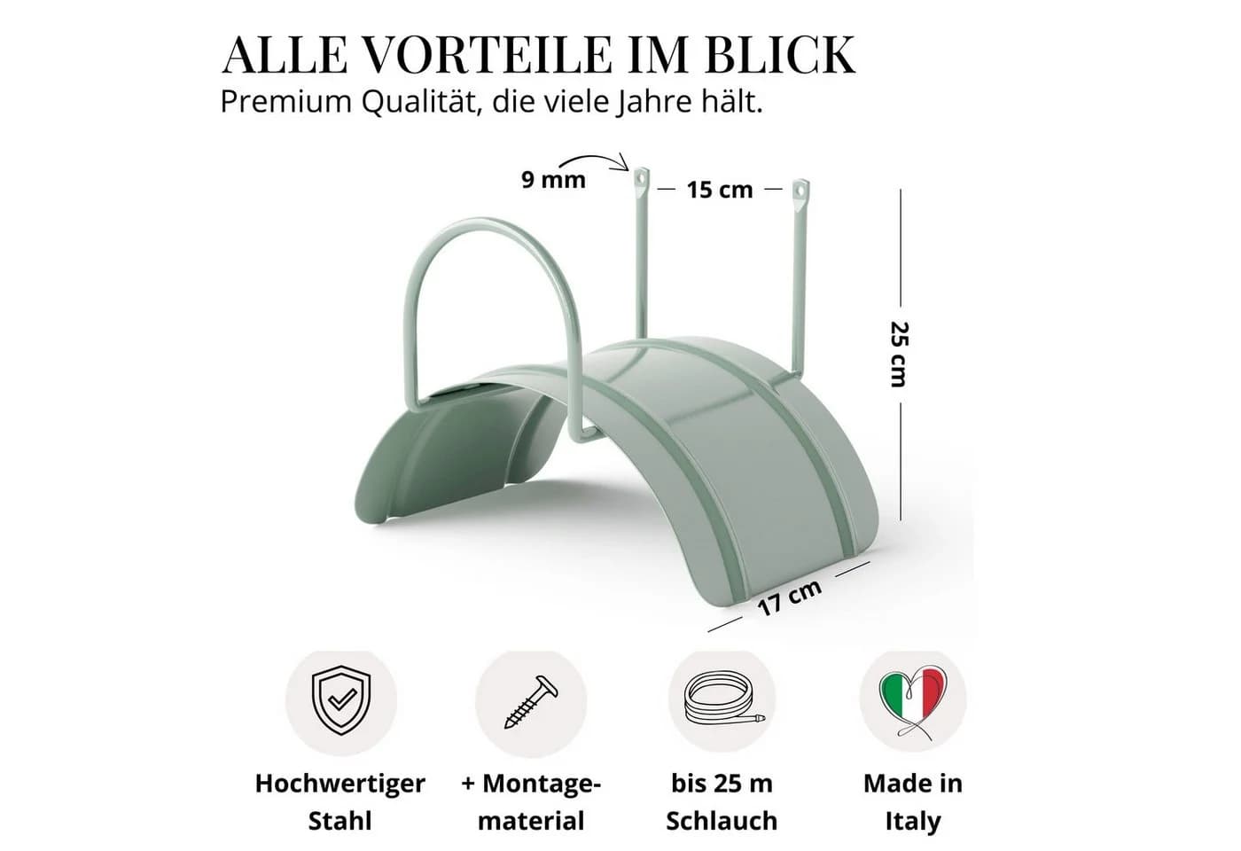 LIVLIG Wandschlauchhalter Grün, Halterung bis 30m, Stahl - Bild 3