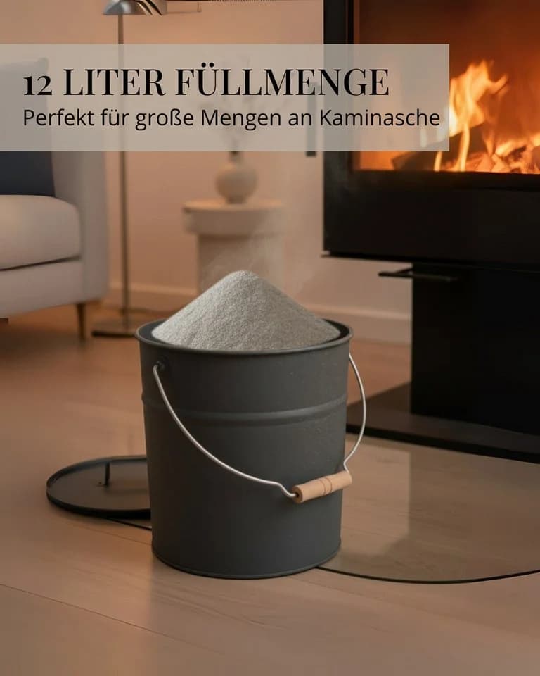 LIVLIG Ascheeimer mit Deckel 12L Schwarz Feuerverzinkter Stahl