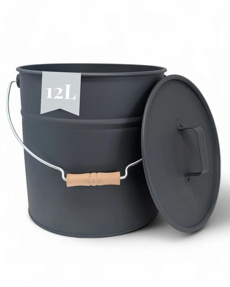 LIVLIG Ascheeimer mit Deckel 12L Schwarz Feuerverzinkter Stahl - Bild 2