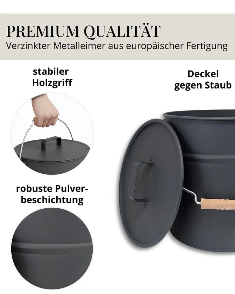 LIVLIG Ascheeimer mit Deckel 12L Schwarz Feuerverzinkter Stahl - Bild 3