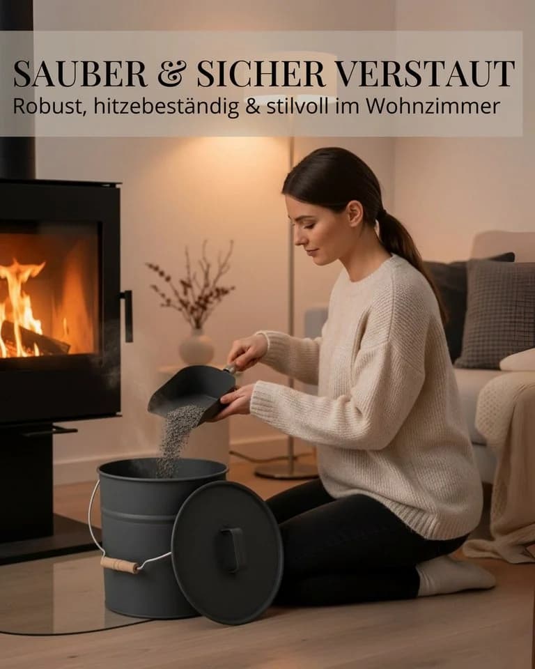 LIVLIG Ascheeimer mit Deckel 12L Schwarz Feuerverzinkter Stahl - Bild 4