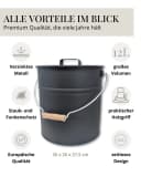 LIVLIG Ascheeimer mit Deckel 12L Schwarz Feuerverzinkter Stahl Bild 5