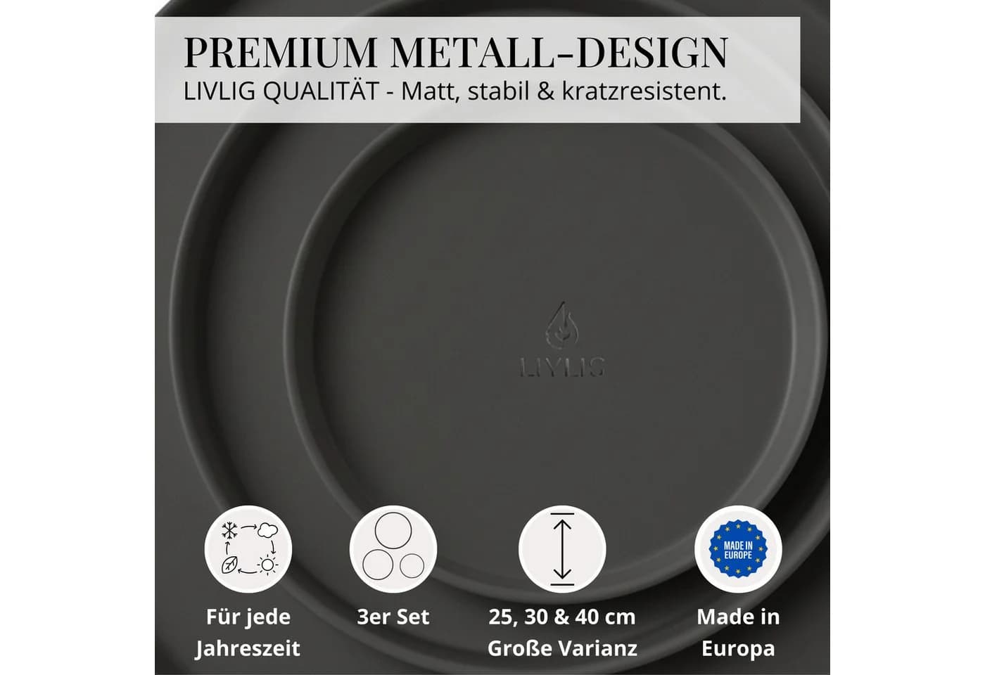 LIVLIG Dekotablett-Set, 3er Set, Ø 25 cm, 30 cm und 40 cm, Grün - Bild 3