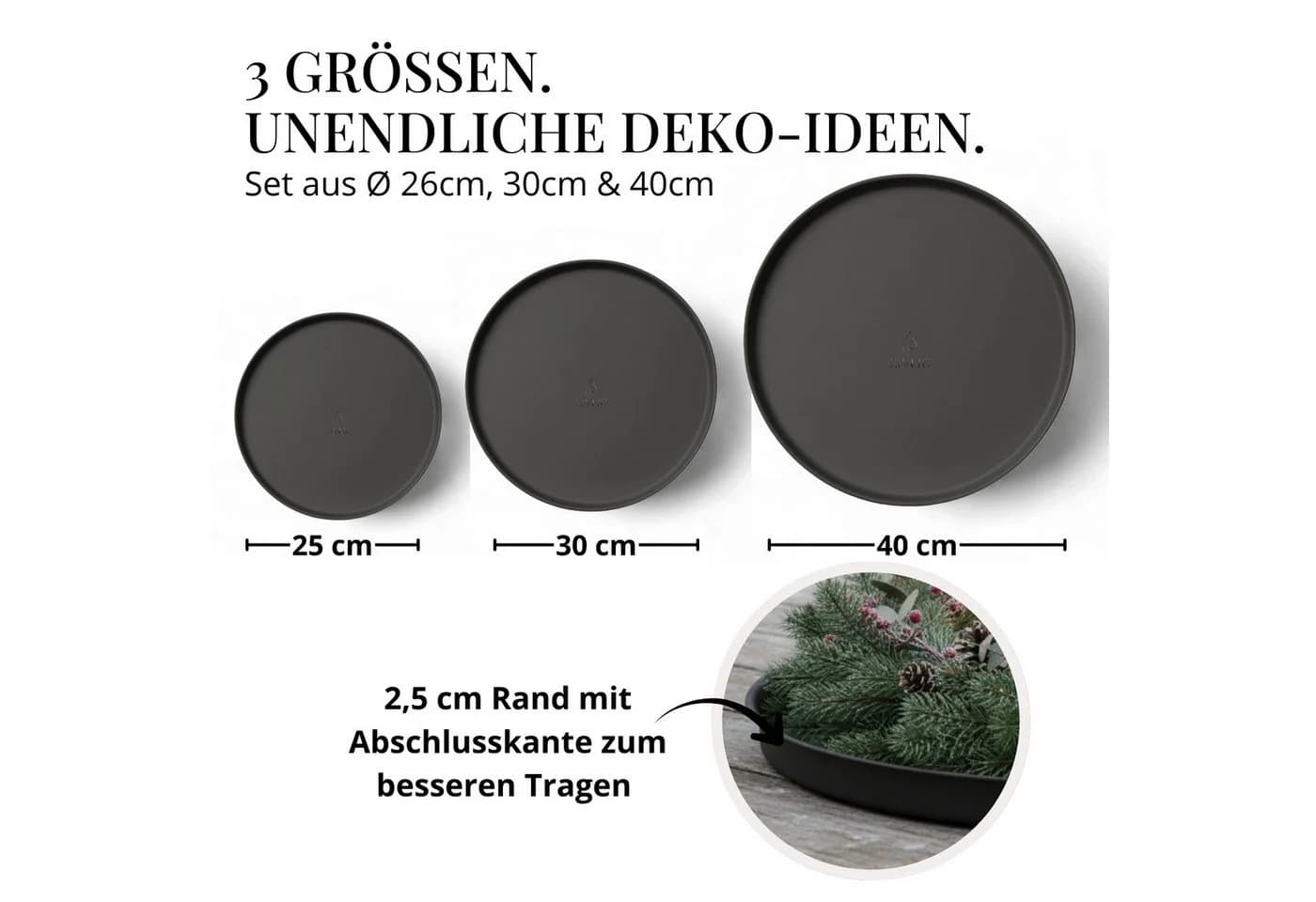 LIVLIG Dekotablett-Set, 3er Set, Ø 25 cm, 30 cm und 40 cm, Grün - Bild 5