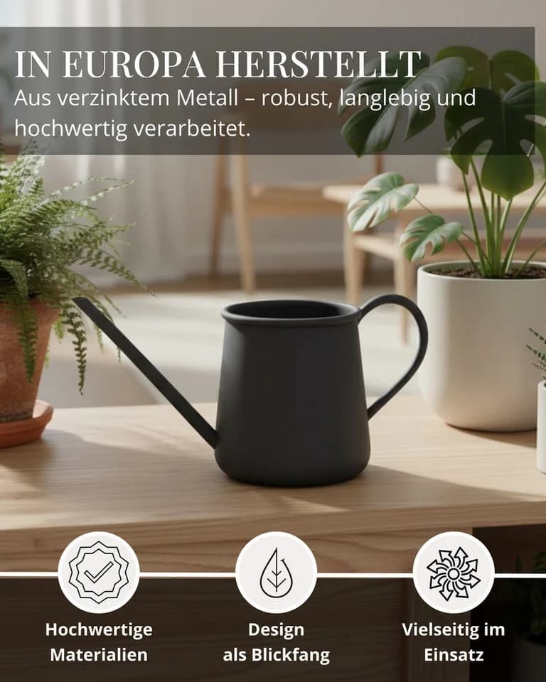 LIVLIG Gießkanne 1 Liter Metall, extra langer Ausguss für Zimmerpflanzen