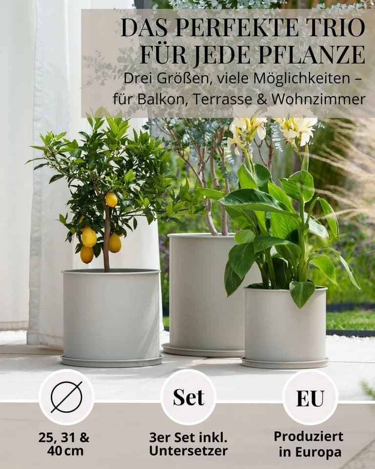 LIVLIG Pflanzkübel 3er-Set mit Untersetzer Metall Grau - Bild 3