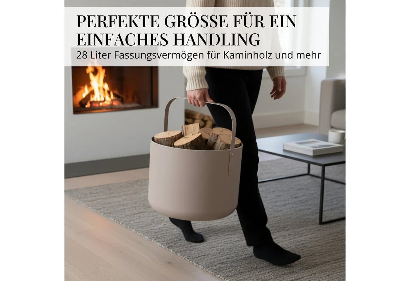 LIVLIG Kaminholzkorb Metall Brennholzkorb Beige - Bild 4