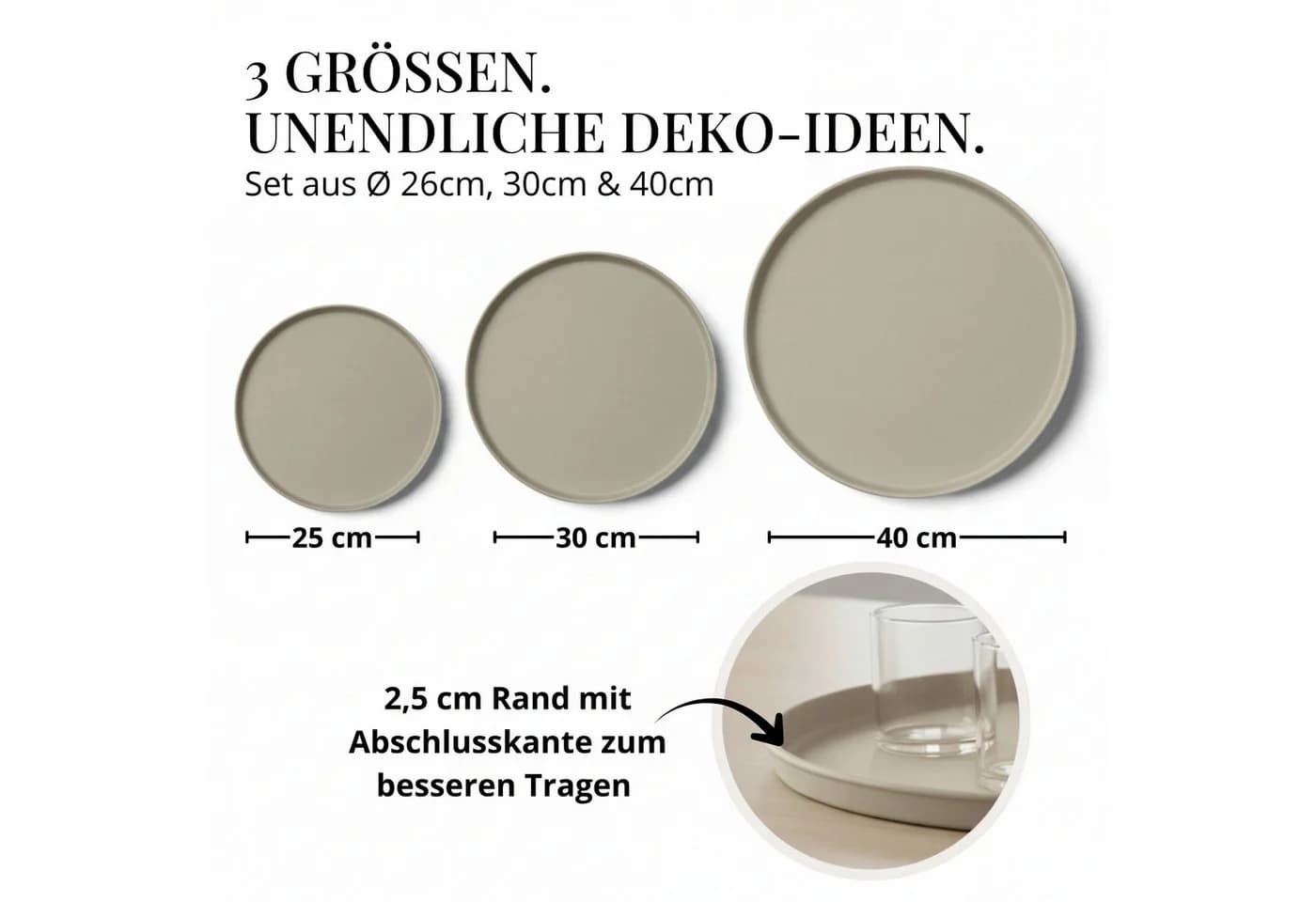 LIVLIG Deko-Tablett Set 3-tlg. Grün Rund Pulverbeschichtet - Bild 5