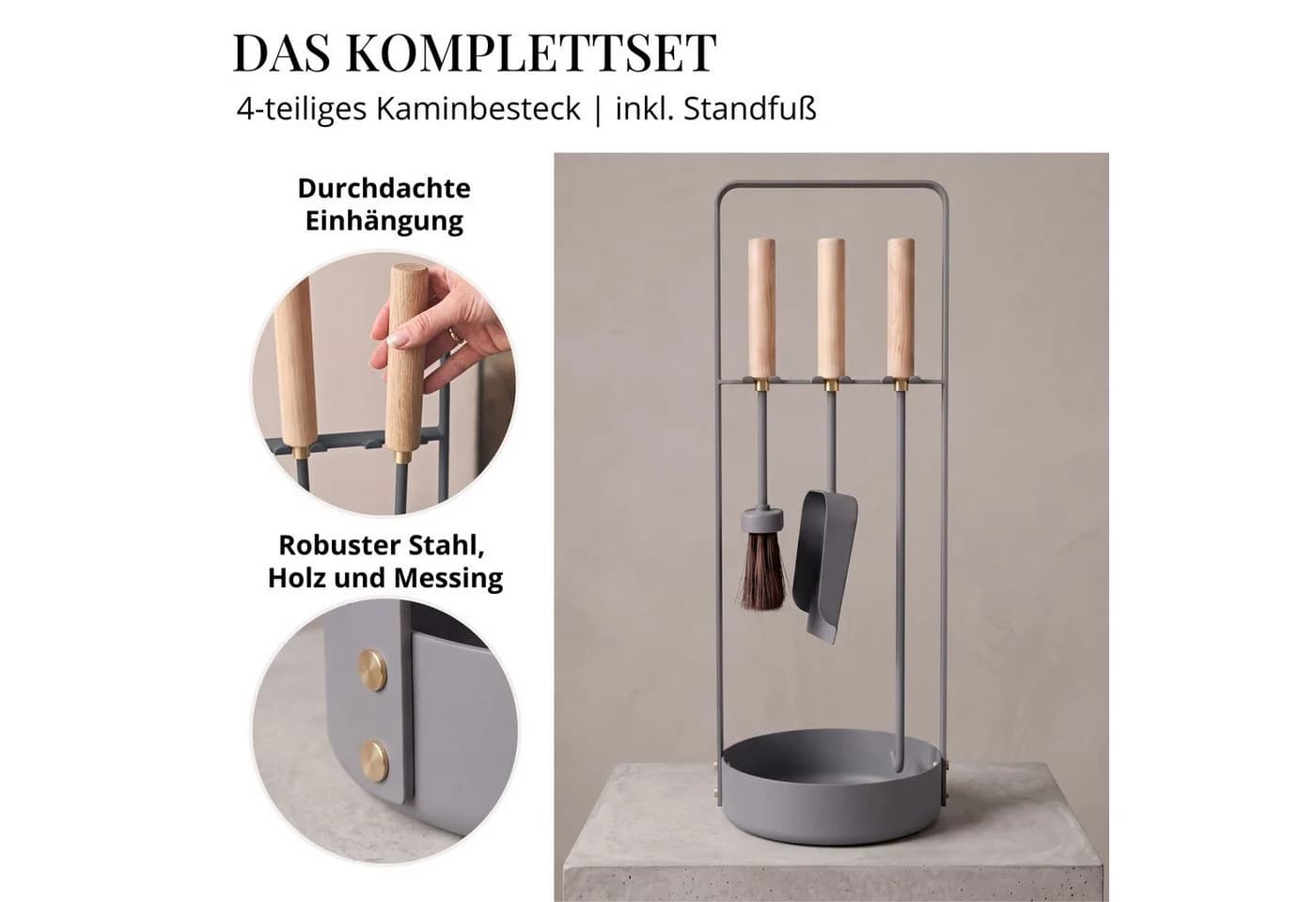 LIVLIG Kamingarnitur 3-teiliges Set mit Ständer Anthrazit - Bild 3