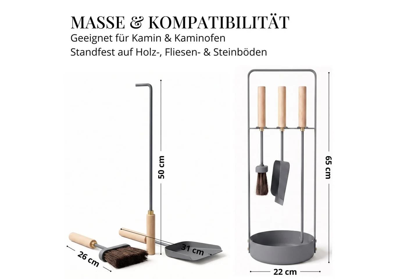 LIVLIG Kamingarnitur 3-teiliges Set mit Ständer Anthrazit - Bild 5