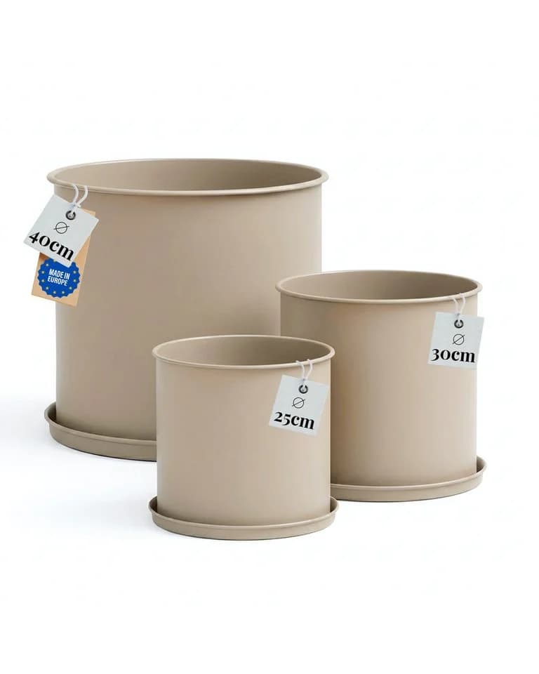 LIVLIG Pflanzkübel 3er-Set mit Untersetzer Ø 25-40 cm Beige - Bild 2