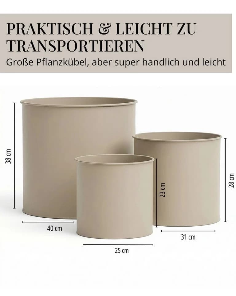 LIVLIG Pflanzkübel 3er-Set mit Untersetzer Ø 25-40 cm Beige - Bild 5