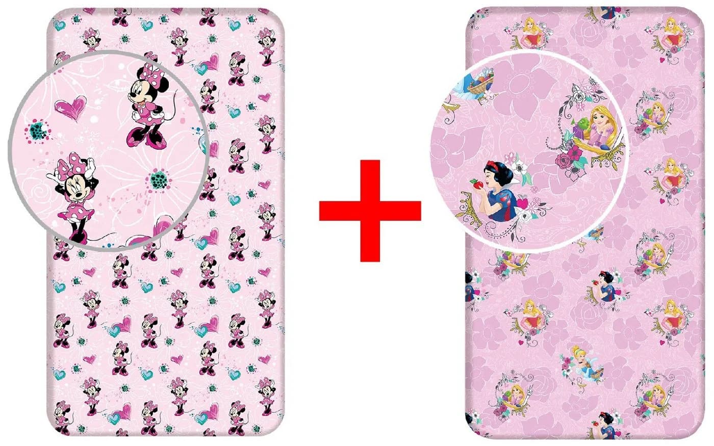 Disney Spannbettlaken 2er-Set Minnie Maus & Prinzessinnen 90x200cm - Bild 2