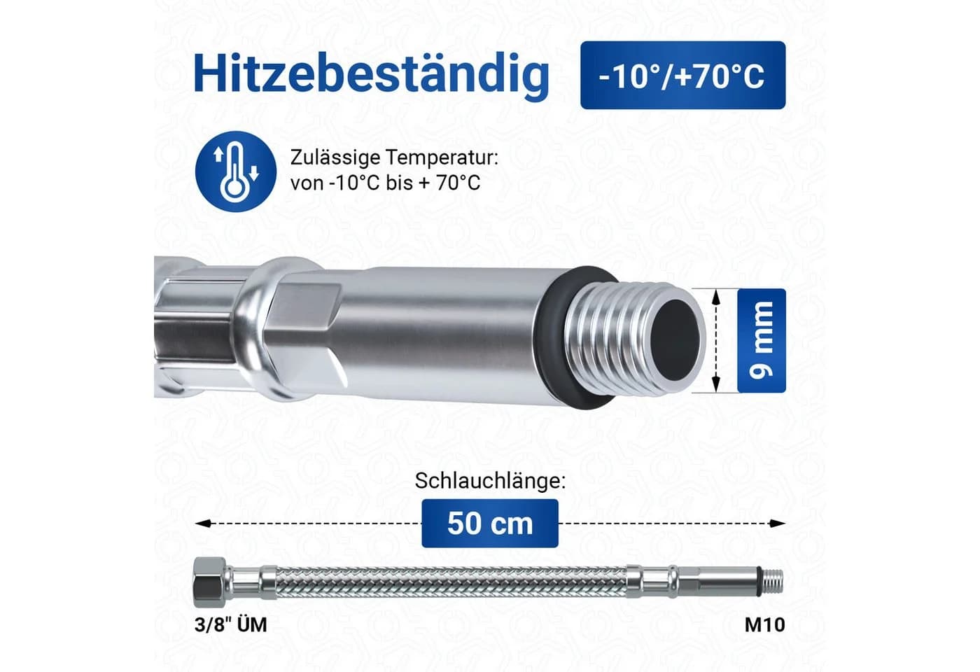 VIOKS Flexschlauch Panzerschlauch 3/8 Zoll ÜM x M10 silbern - Bild 3