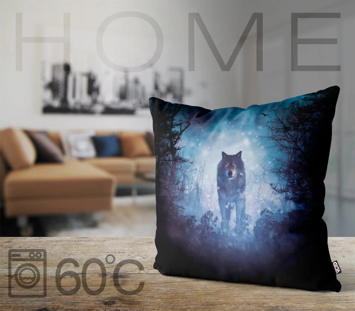 VOID Kissenbezug Wolf Mond Fantasy Motiv Bunt - Bild 3
