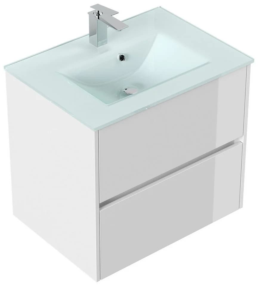 Magnolia Home Badmöbel Lina 70cm mit Glaswaschbecken Weiss Hochglanz - Bild 2
