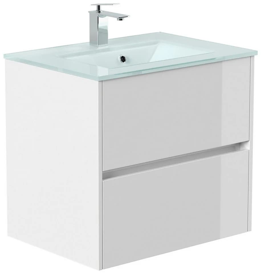 Magnolia Home Badmöbel Lina 70cm mit Glaswaschbecken Weiss Hochglanz - Bild 3
