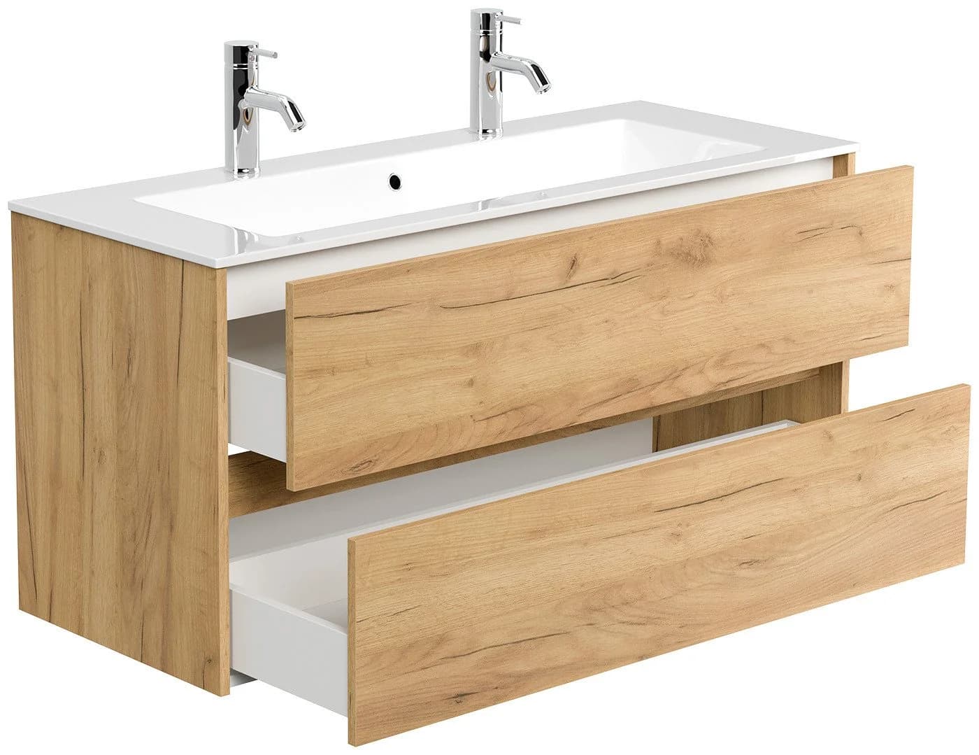 Magnolia Home Doppelwaschtisch Taifun Eiche Gold mit SoftClose Schubladen