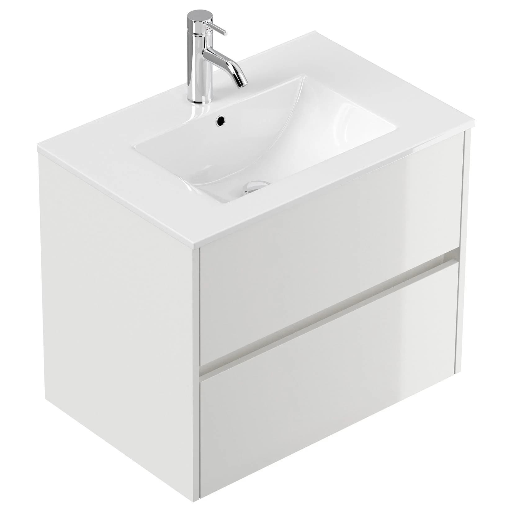 Posseik Badmöbel Limes & Waschtisch 70cm 2 Greifraum SoftClose Auszüge Weiß
