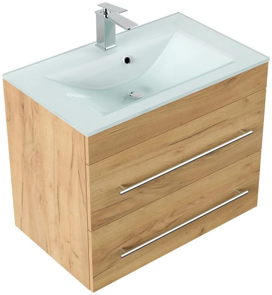 Magnolia Home Badmöbel Vitro 750 mit Glaswaschbecken Eiche Gold - Bild 3