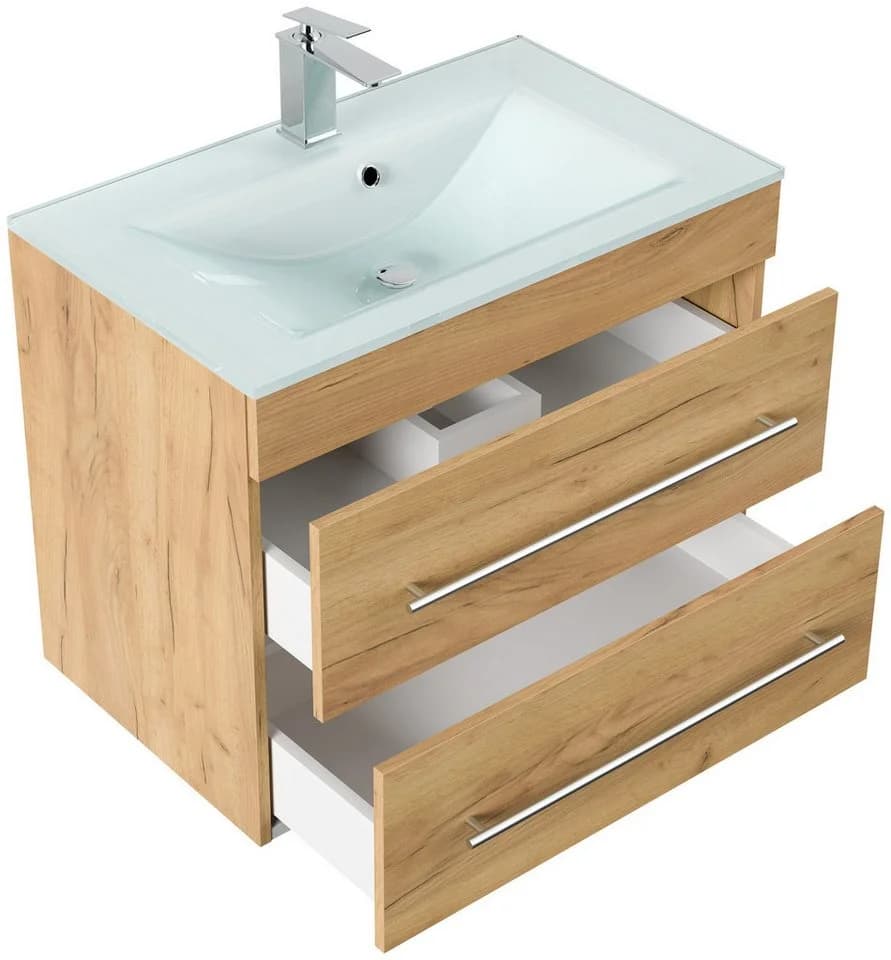 Magnolia Home Badmöbel Vitro 750 mit Glaswaschbecken Eiche Gold - Bild 4