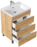 Stand Badmöbel Fellini 60 SoftClose Eiche Gold mit drei grifflosen Schubladen Bild 1