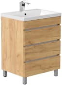 Stand Badmöbel Fellini 60 SoftClose Eiche Gold mit drei grifflosen Schubladen Bild 3