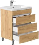 Stand Badmöbel Fellini 60 SoftClose Eiche Gold mit drei grifflosen Schubladen Bild 4