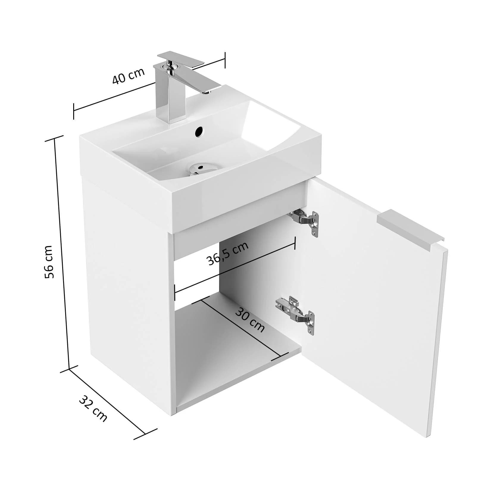 Posseik Cubi Slimline 40cm Badmöbel mit Mineralguss Waschbecken SoftClose