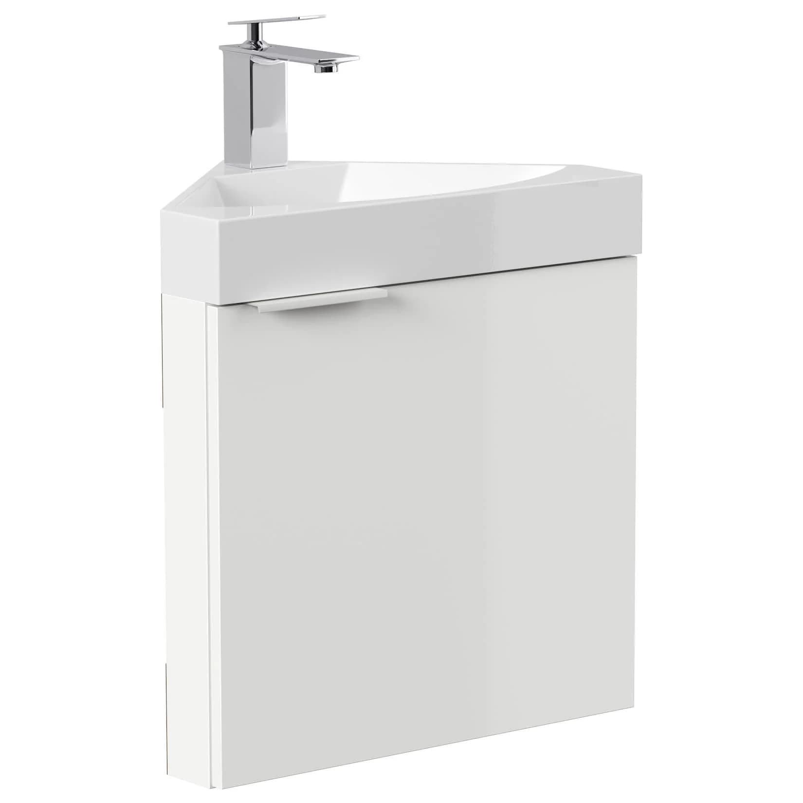 Posseik Gäste WC Eckbadmöbel Delta Slimline SoftClose Weiß