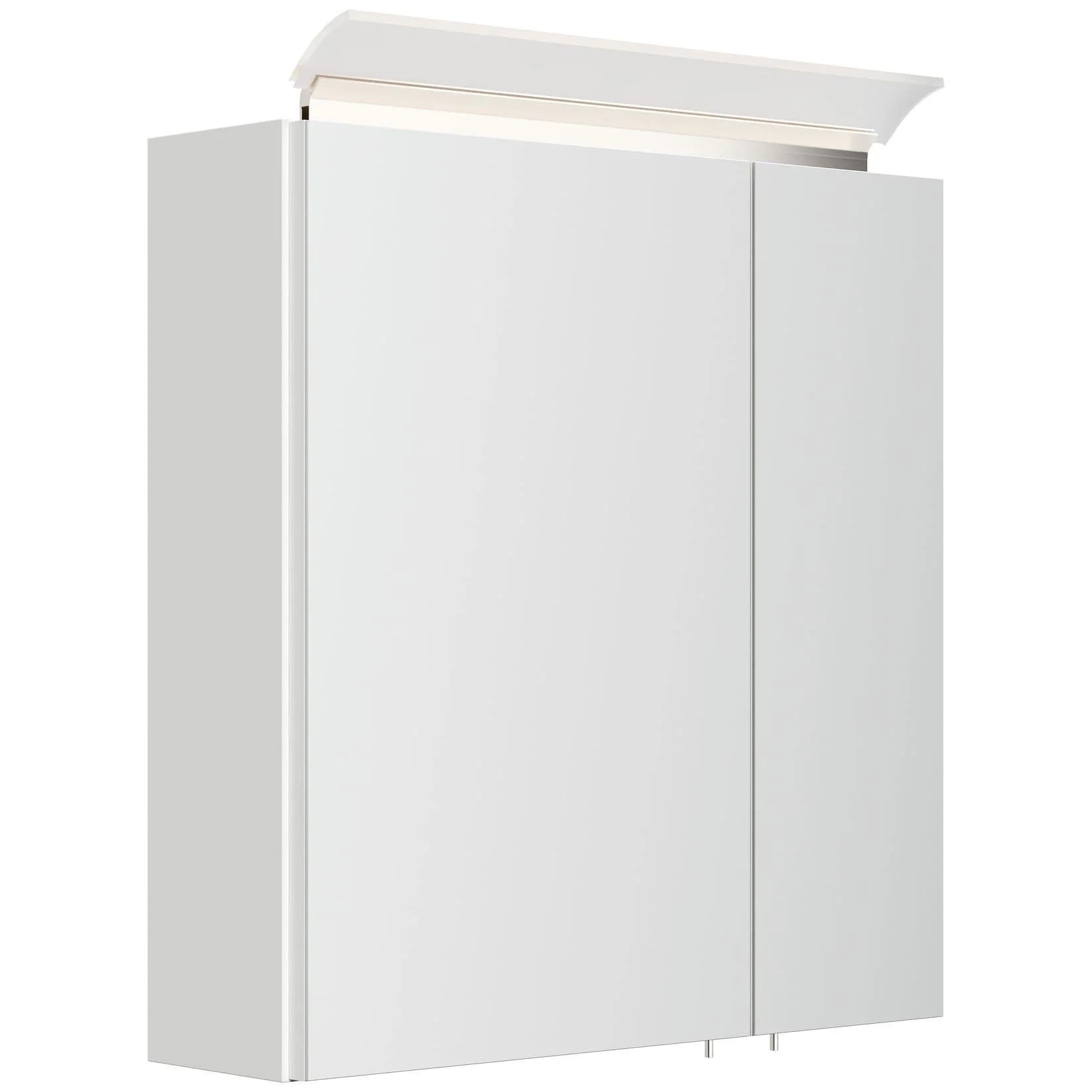 Spiegelschrank 60cm inkl. Design LED-Lampe und Glasböden weiss hochglanz Posseik