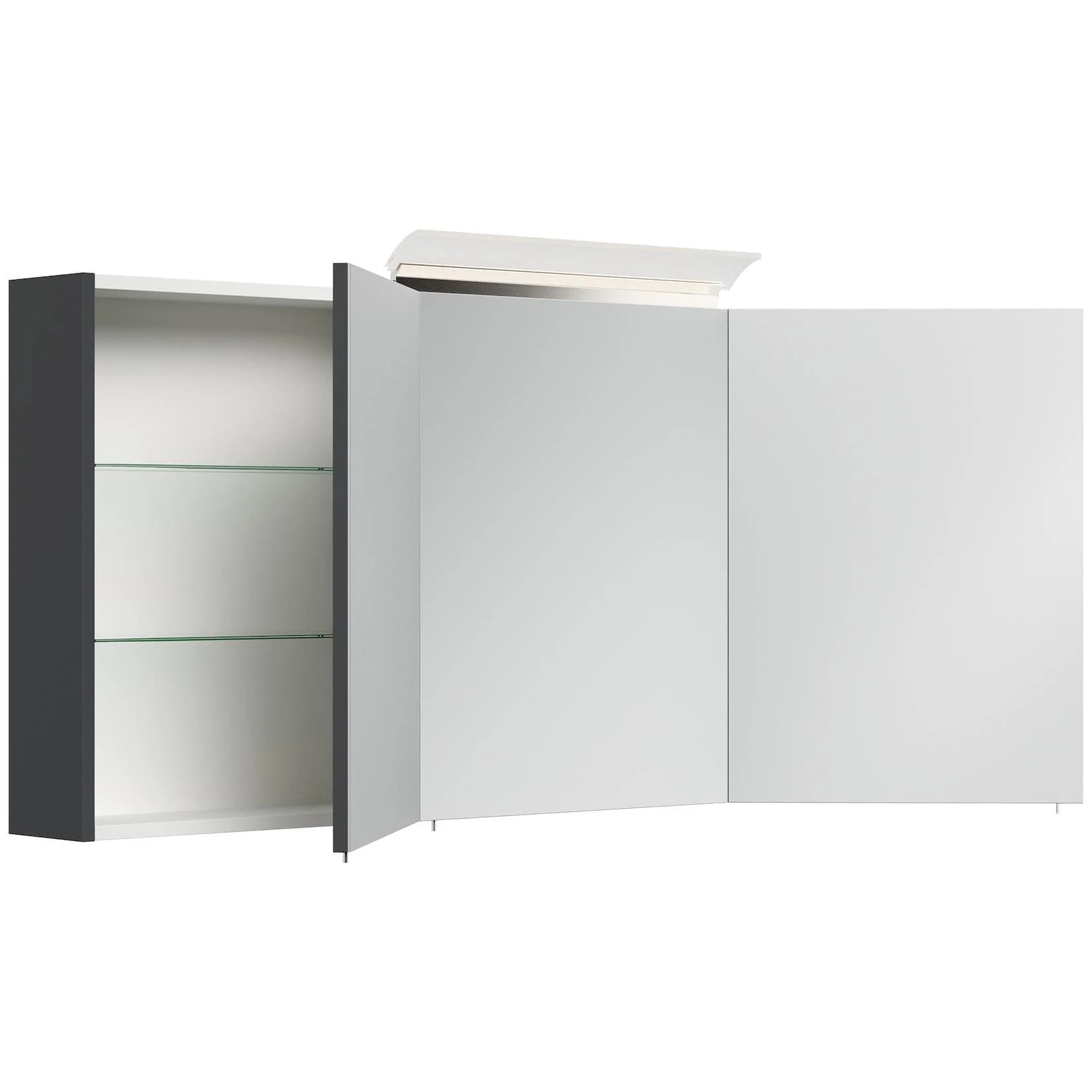 Posseik Spiegelschrank 140cm inkl. Design LED-Lampe und Glasböden weiss hochglanz